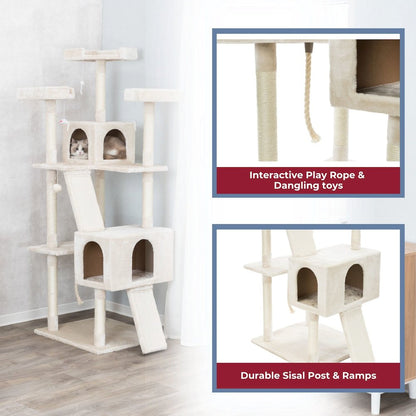 Celeste Plush 4-Level 69" Cat Tree  Sisal Scratching Posts Condo & Cat Toy Cream