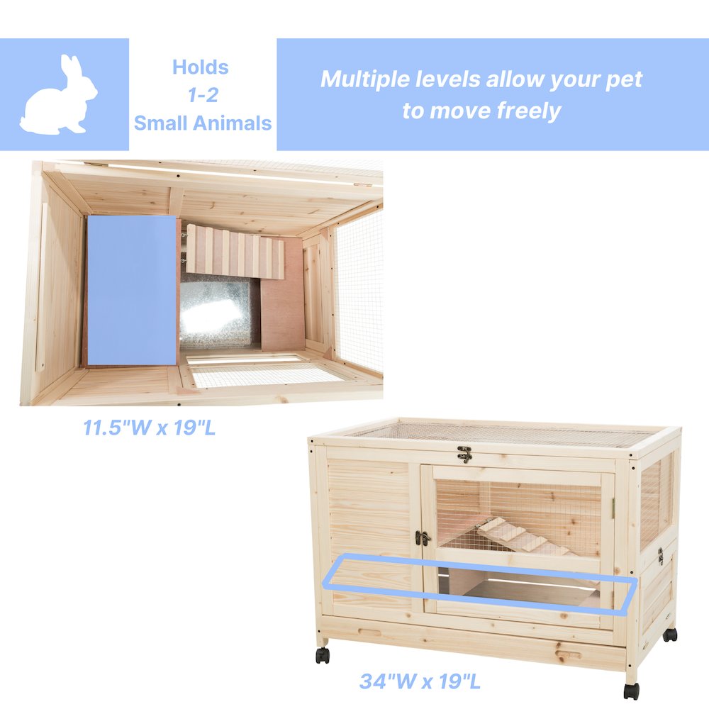 Mobile Indoor 1-Story Wooden Small Animal Cage with Wheels & Pull-Out Tray