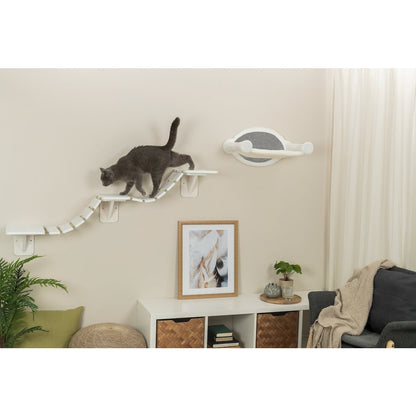 Multi-Level Wall Mounted Cat Perch with Bridge, White