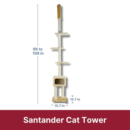 Santander Plush & Sisal Adjustable 96"-108" Cat Tower with Scratching Posts