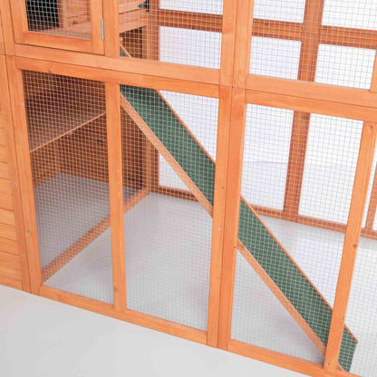 Weatherproof Wooden Cattery with Cat House and Run,37.4L x 76.8W x 68.9H, Brown