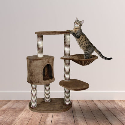 Moriles Plush & Sisal 3-Level 39" Cat Tree with Scratching Posts & Condo, Brown