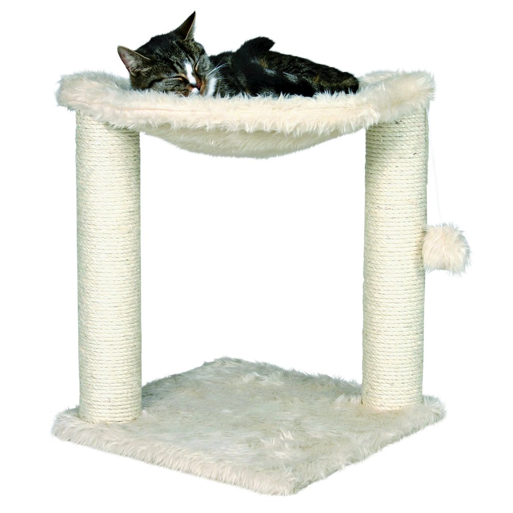 Baza Jute 19.7" Cat Scratching Posts with Hammock & Hanging Cat Toy, Cream