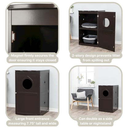 2-Story Cat Litter Box Enclosure Hidden Litter Indoor Cat Furniture Accent Table