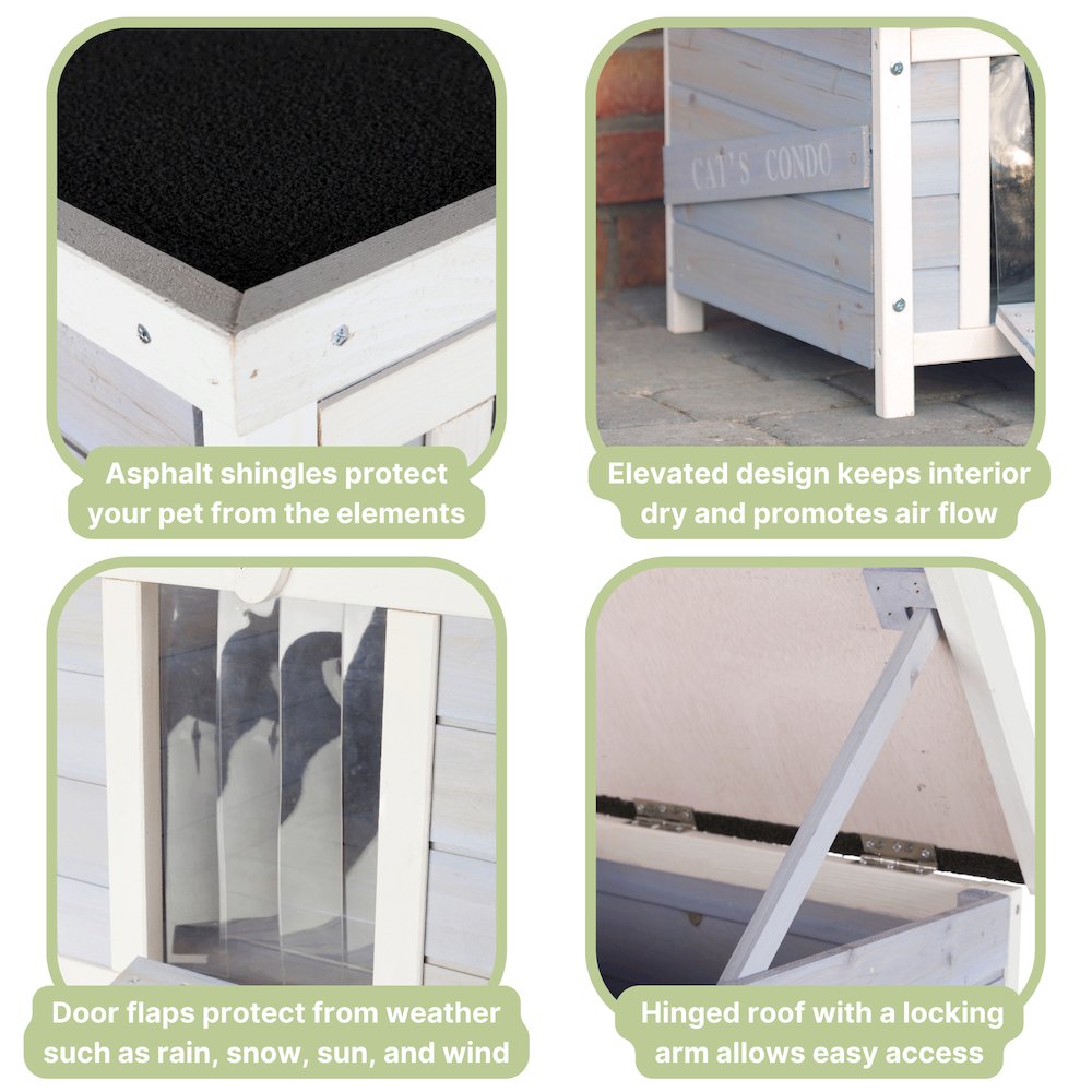 Cat's Condo Wooden Cat House, Weatherproof Small Outdoor Cat House