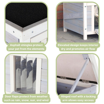 Cat's Condo Wooden Cat House, Weatherproof Small Outdoor Cat House