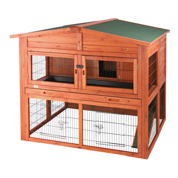 Deluxe Weatherproof Outdoor 2-Story Large Wooden Small Animal Hutch, Run, Tray