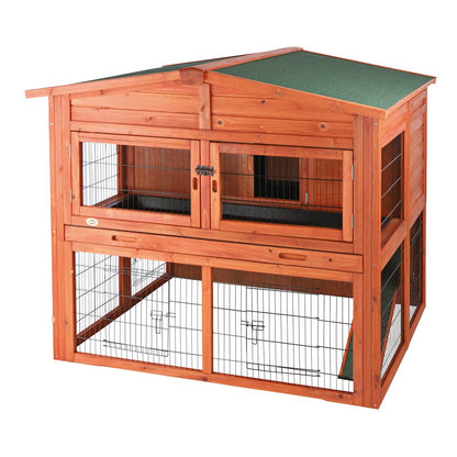 Deluxe Weatherproof Outdoor 2-Story Large Wooden Small Animal Hutch, Run, Tray