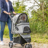 3-Wheeled Foldable Dog & Cat Stroller with Canopy and Storage Compartments, Gray