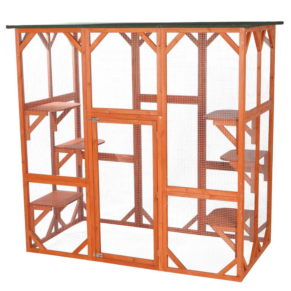 natura Weatherproof Wooden Cattery with Cat Perches, 38.5L x 70.75W x 70.75H