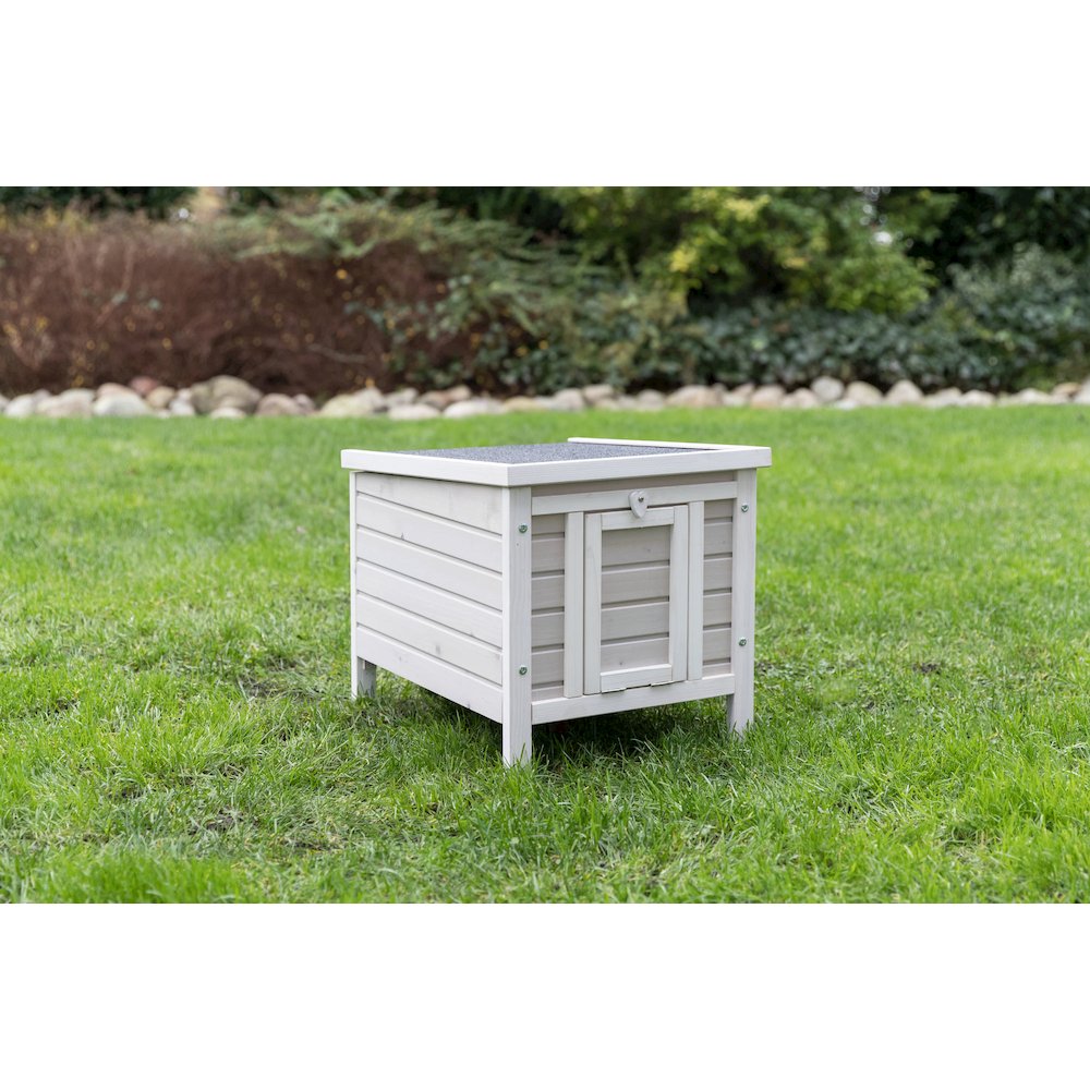 natura 1-Story Weatherproof Small Outdoor Cat House with Hinged Roof, Gray