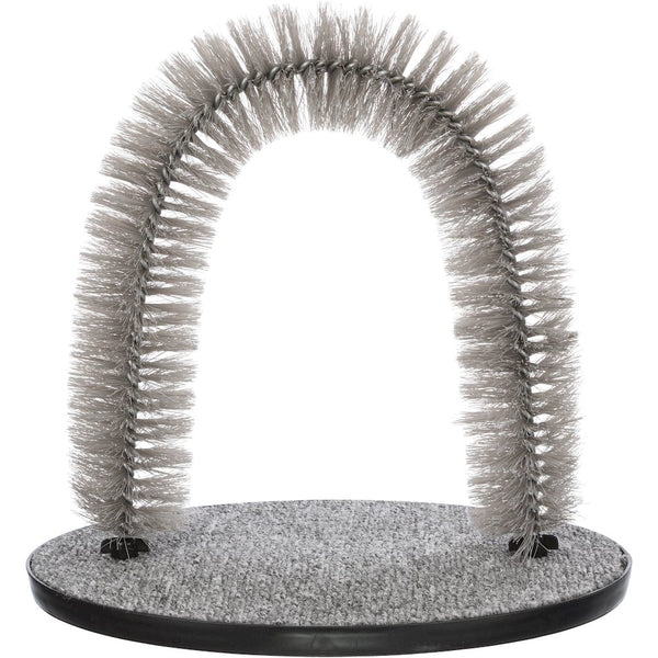 Cat Massager and Self Grooming Arch, Bristle Ring Brush, Carpet Scratcher, Gray