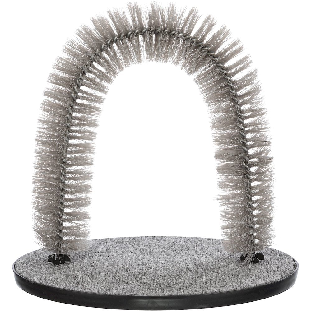 Cat Massager and Self Grooming Arch, Bristle Ring Brush, Carpet Scratcher, Gray