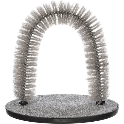 Cat Massager and Self Grooming Arch, Bristle Ring Brush, Carpet Scratcher, Gray