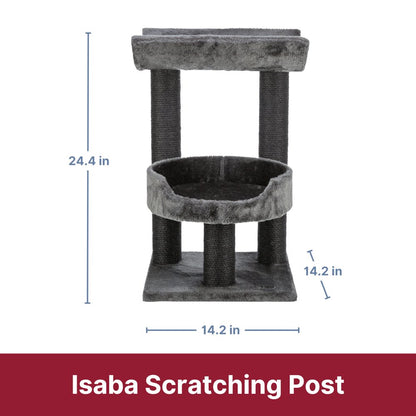 Isaba Plush 2-Level 24.4" Cat Tree with Sisal Scratching Posts, 2 Perch