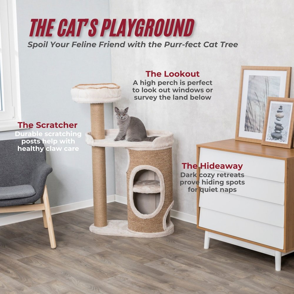Falco Plush & Sisal 2-Level 46" Cat Tree, Scratching Posts & 2-Story Condo