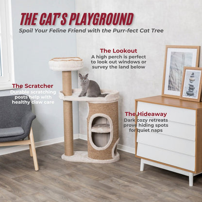 Falco Plush & Sisal 2-Level 46" Cat Tree, Scratching Posts & 2-Story Condo