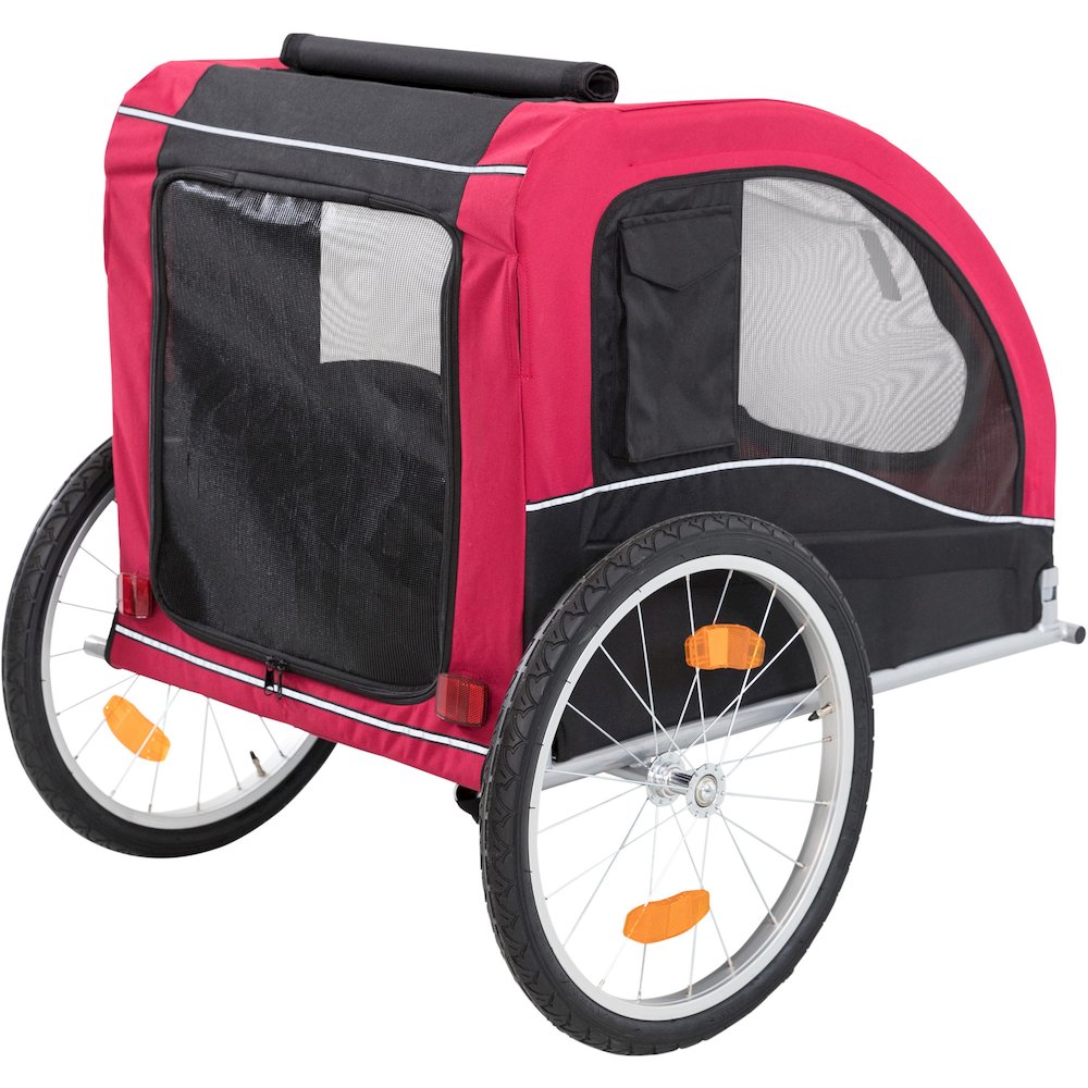 Foldable 2-in-1 Bicycle Trailer for Medium Dogs with Windows, Black & Red