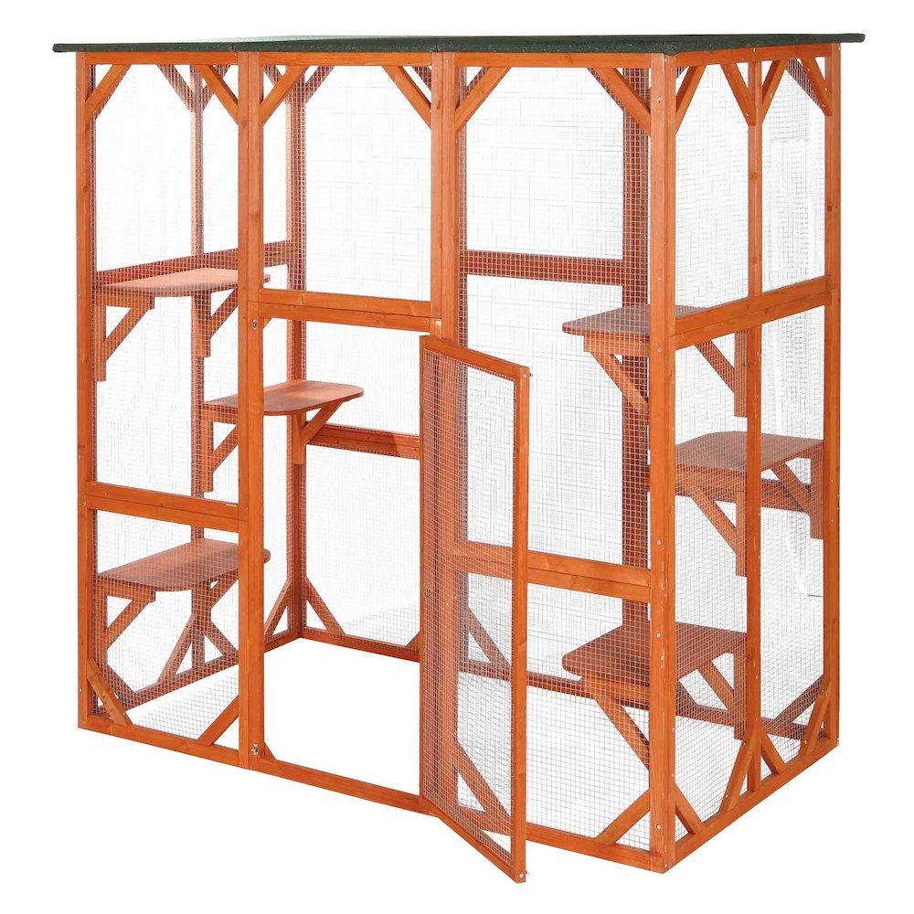natura Weatherproof Wooden Cattery with Cat Perches, 38.5L x 70.75W x 70.75H