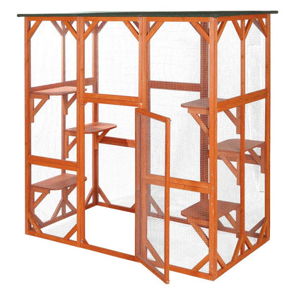 natura Weatherproof Wooden Cattery with Cat Perches, 38.5L x 70.75W x 70.75H