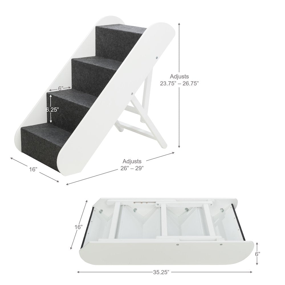 Adjustable 4-Step Pet Stairs, White