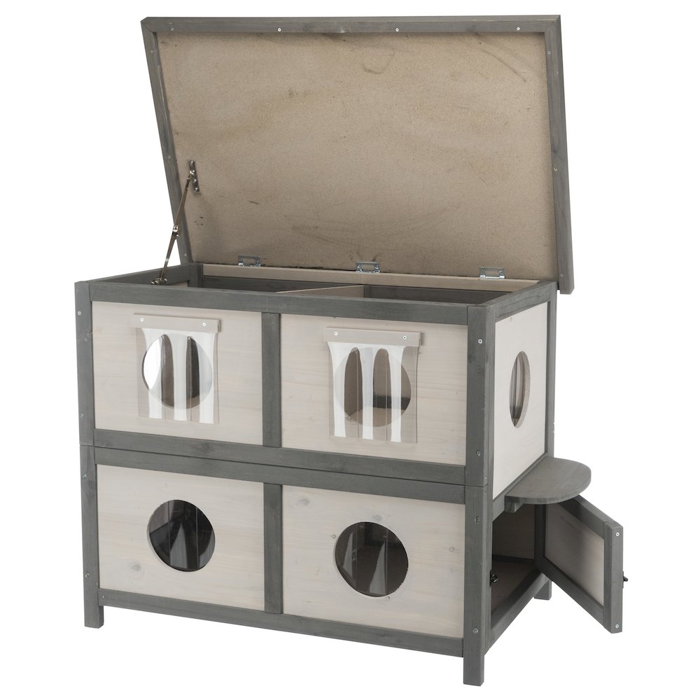 natura 2-Story Weatherproof Elevated Outdoor Cat Shelter with Balcony, Gray