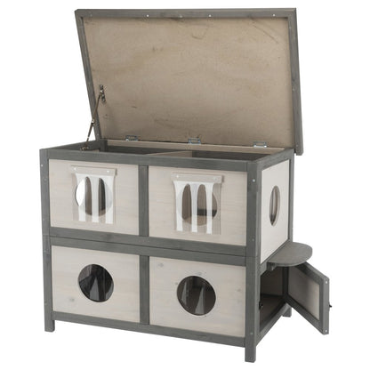 natura 2-Story Weatherproof Elevated Outdoor Cat Shelter with Balcony, Gray