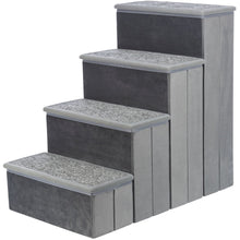 4-Step Foldable Velour Pet Stairs with Storage, Gray