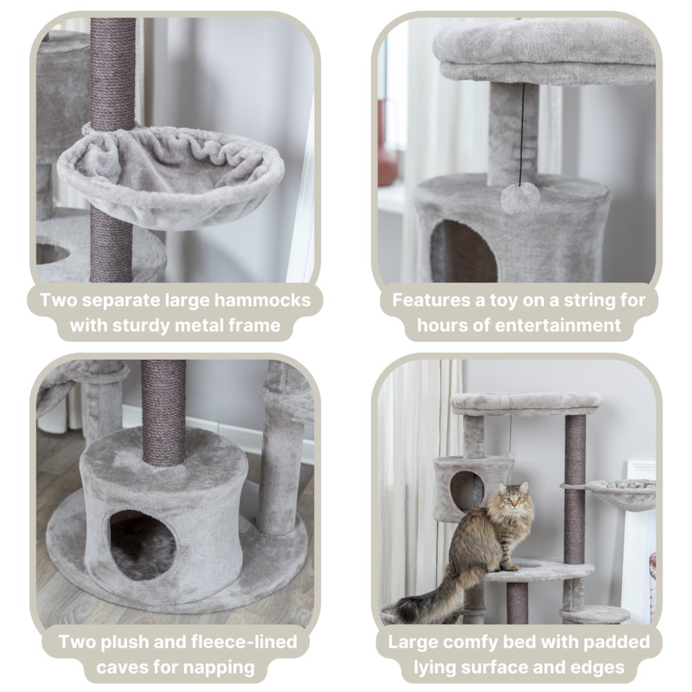 Anna Plush & Sisal 50" Cat Tree Scratching Posts Condos Hammocks Perches Cat Toy