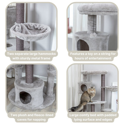 Anna Plush & Sisal 50" Cat Tree Scratching Posts Condos Hammocks Perches Cat Toy