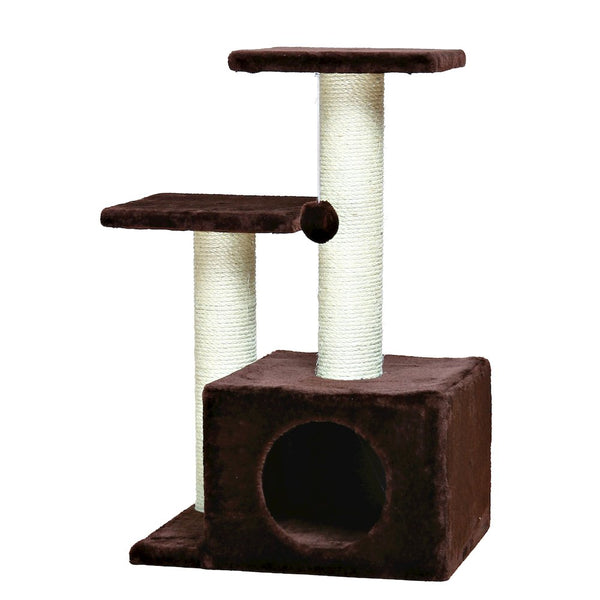 Valencia Plush & Sisal 3-Level 28" Cat Tree with Scratching Posts & Condo, Brown
