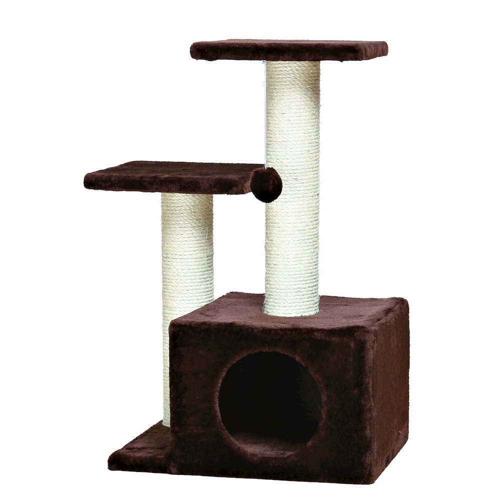 Valencia Plush & Sisal 3-Level 28" Cat Tree with Scratching Posts & Condo, Brown