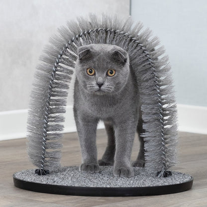 Cat Massager and Self Grooming Arch, Bristle Ring Brush, Carpet Scratcher, Gray