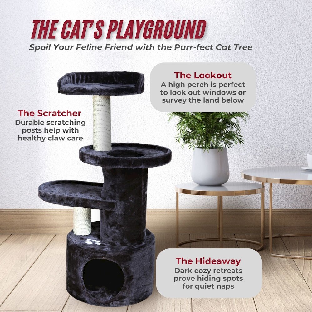 Oviedo Plush 3-Level 41" Cat Tree with Sisal Scratching Posts, Condo & Tunnel