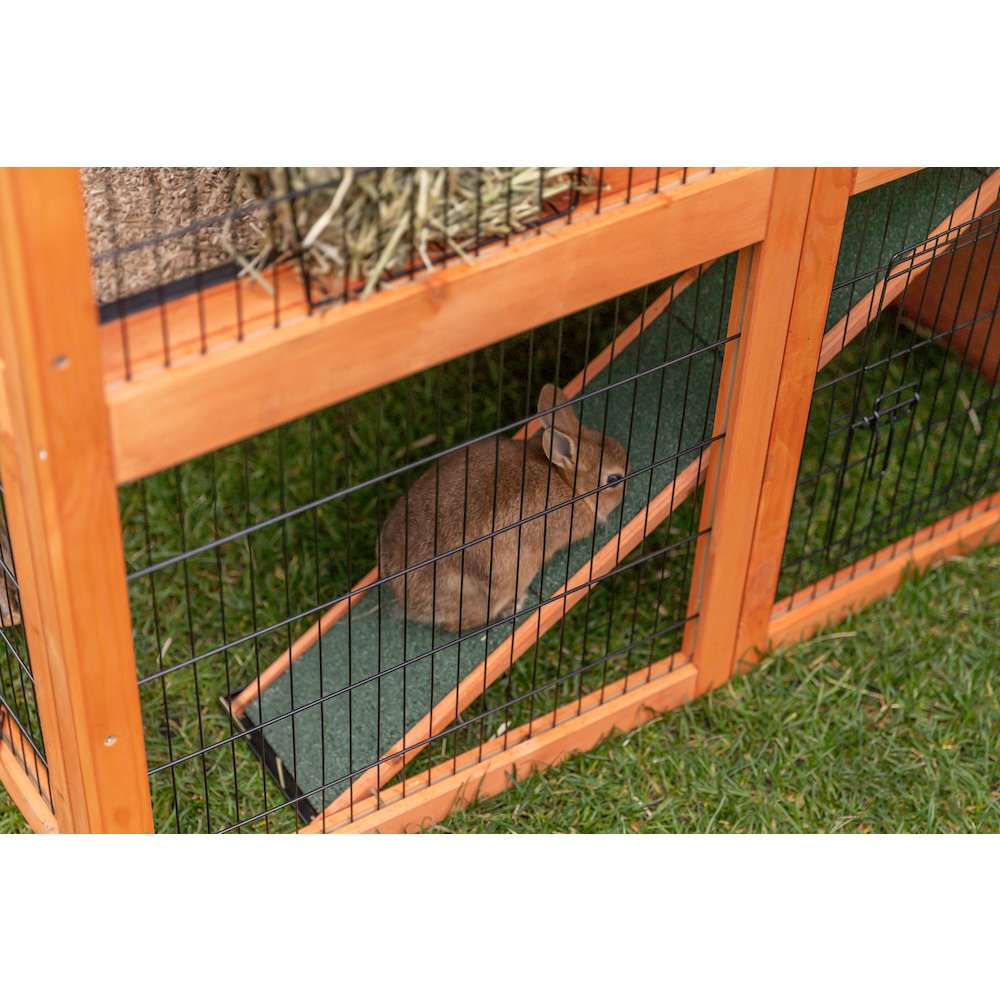 Deluxe Weatherproof Outdoor 2-Story Large Wooden Small Animal Hutch, Run, Tray