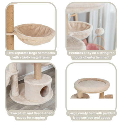 Anna Jute 50" Cat Tree Scratching Posts Condos Hammocks Perches Cat Toy, Beige