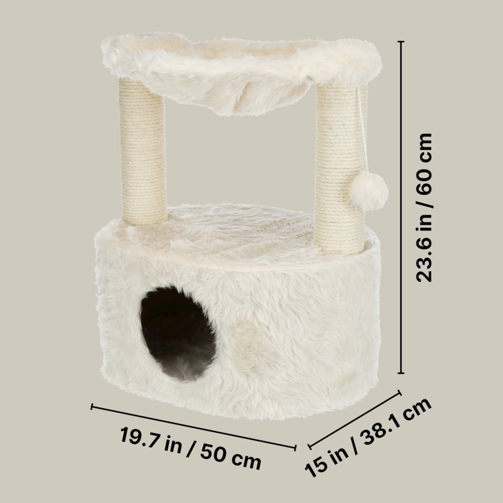 Baza Grande Plush & Sisal 24" Cat Tree, Cat Condo and Hammock, Cat Toy, Cream