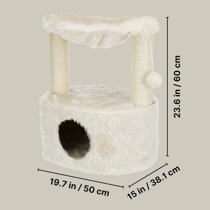Baza Grande Plush & Sisal 24" Cat Tree, Cat Condo and Hammock, Cat Toy, Cream