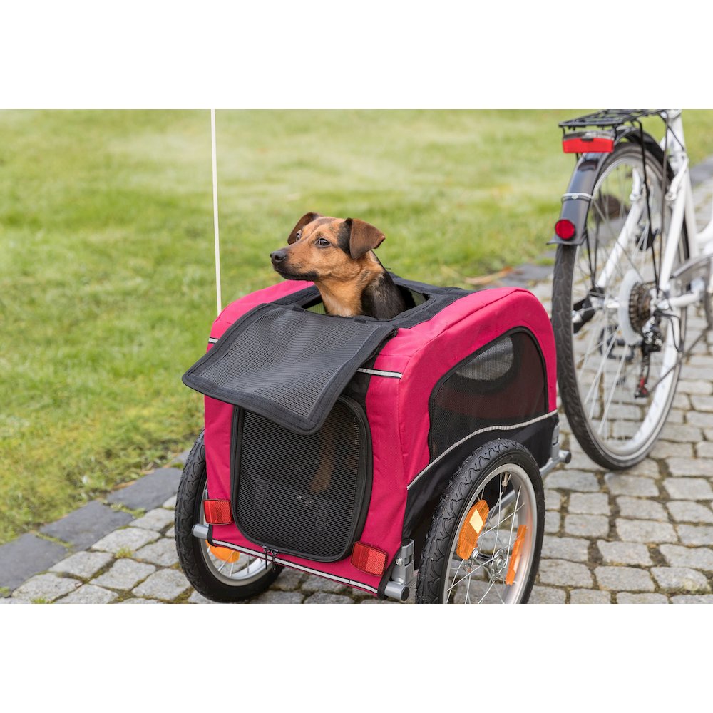 Foldable Bicycle Trailer for Small Dogs with Windows & Large Door, Black & Red