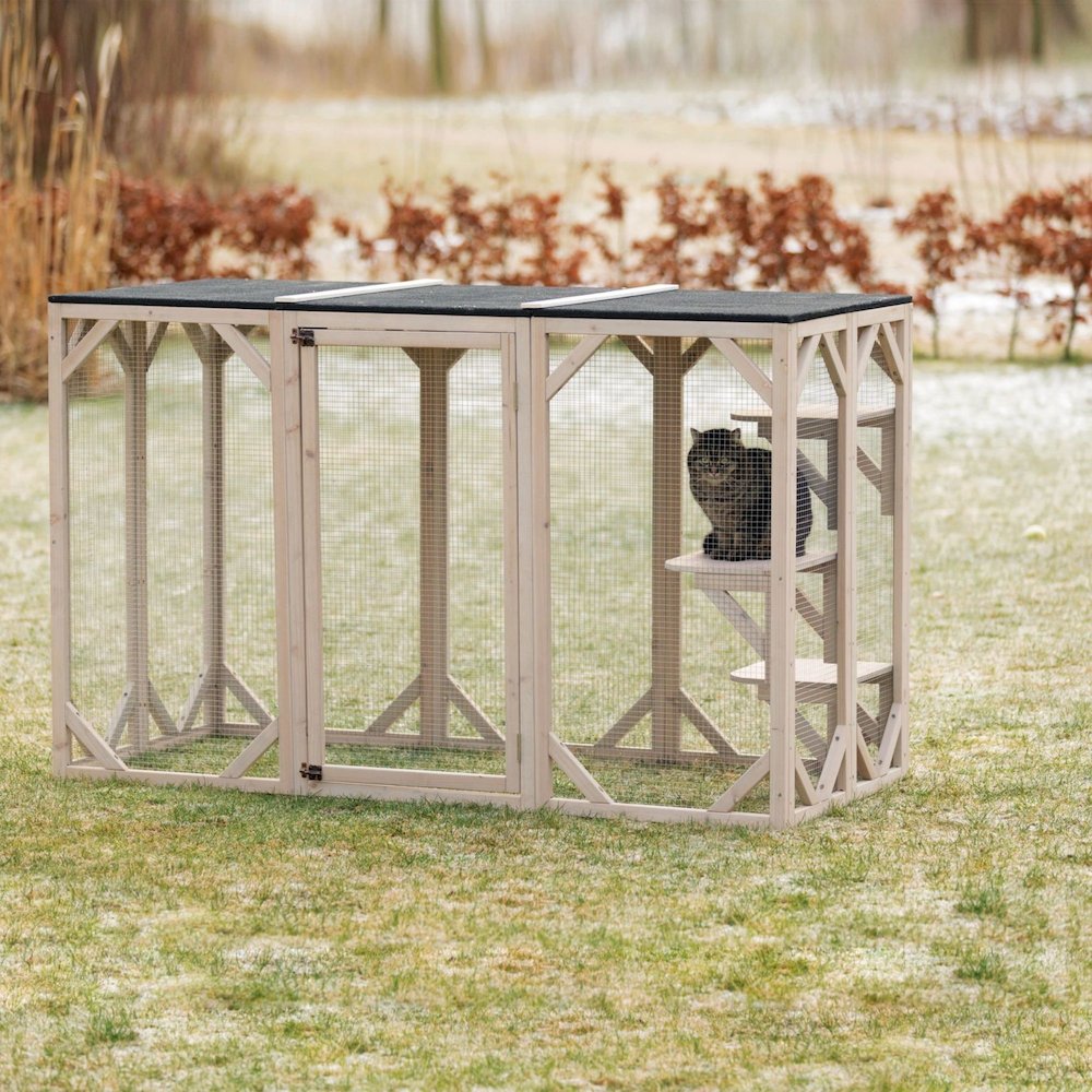 natura Weatherproof Wooden Cattery with 3 Perches, 44L x 70.9W x 31.5H, Gray