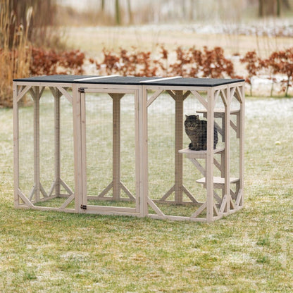 natura Weatherproof Wooden Cattery with 3 Perches, 44L x 70.9W x 31.5H, Gray