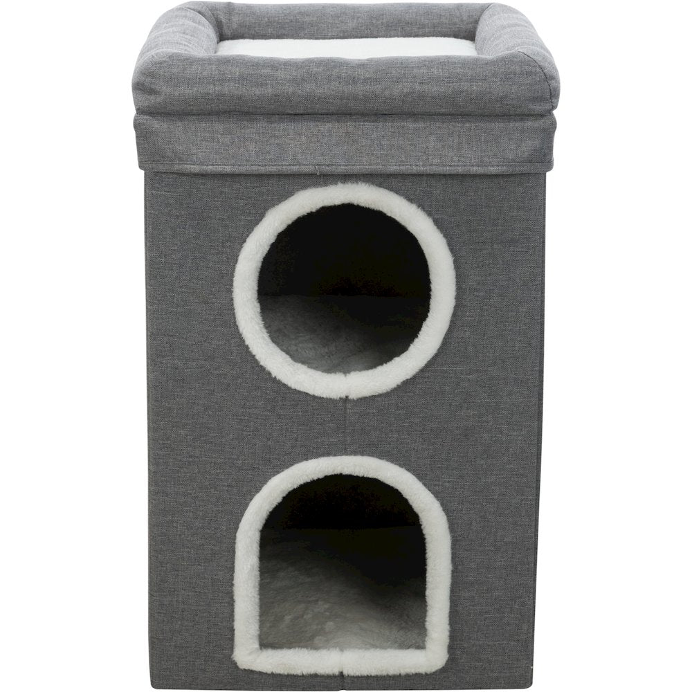Saul 25" Cat Tower, 2-Story Cat Condo, Sisal Cat Scratcher, Cat Cube, Gray
