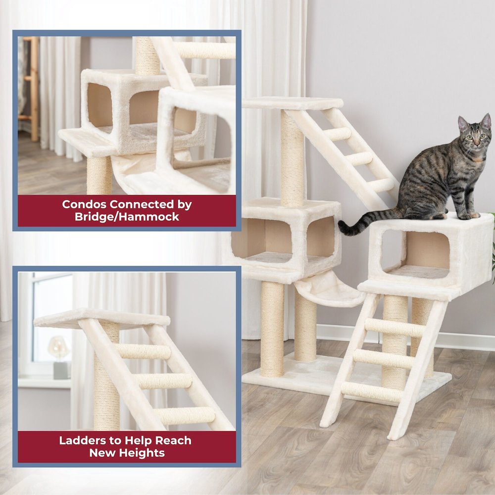 Malaga Sisal 3-Level 43" Cat Tree with Scratching Posts, Condos & Ladders, Beige
