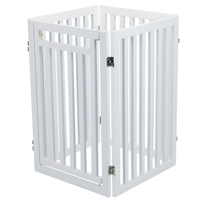 4-Panel Foldable Wood Freestanding Pet Gate, Walk Thru Door, Expands to 80"