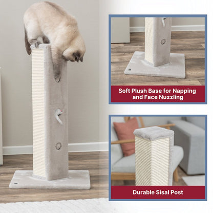 Soria Plush & Sisal 31.5" Square Scratching Posts, Cat Toys for Hunting, Greige
