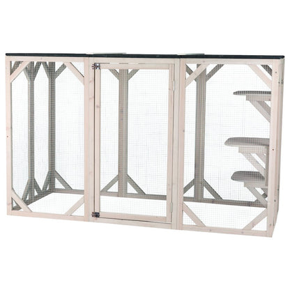 natura Weatherproof Wooden Cattery with 3 Perches, 44L x 70.9W x 31.5H, Gray