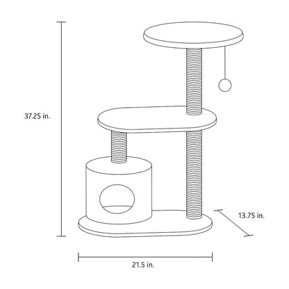 Casta Plush & Sisal 3-Level 37.4" Cat Tree with Scratching Posts & Condo, Cream