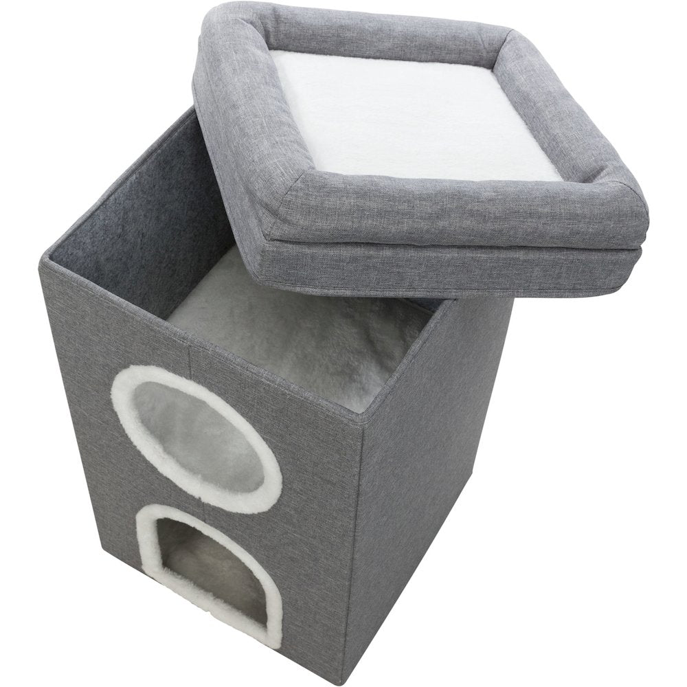 Saul 25" Cat Tower, 2-Story Cat Condo, Sisal Cat Scratcher, Cat Cube, Gray