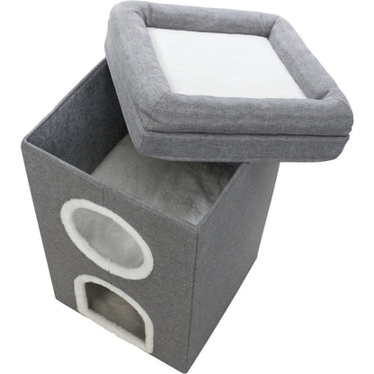 Saul 25" Cat Tower, 2-Story Cat Condo, Sisal Cat Scratcher, Cat Cube, Gray