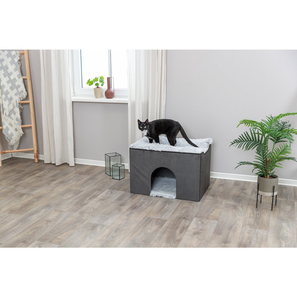 Harvey Velvety Indoor Condo, Foldable Hideaway, for Cats and Small Dogs, Gray